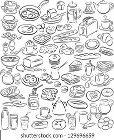 vector illustration breakfast collection in black   white