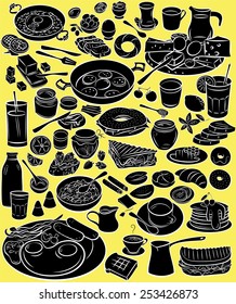 Vector illustration of breakfast collection in silhouette mode