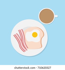 Vector illustration of breakfast concept with bread,egg,bacon and coffee.