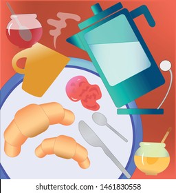 Vector illustration Breakfast with croissants