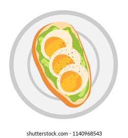 Vector illustration of Breakfast food. Bread with boiled eggs.