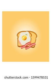 Vector illustration Breakfast fried eggs and ham on a bread plate for design work