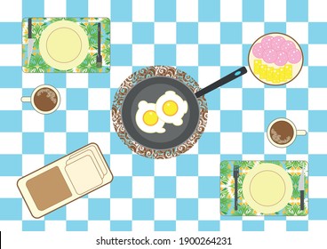 vector illustration breakfast with fried eggs cheese and sausage