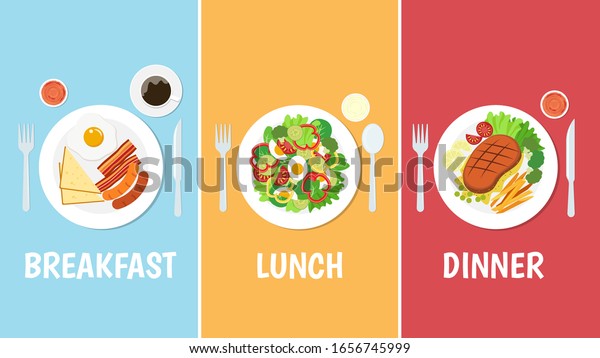 Vector Illustration Breakfast Lunch Dinner Set Stock Vector (Royalty ...