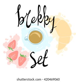 Vector illustration Breakfast set, with watercolor effect