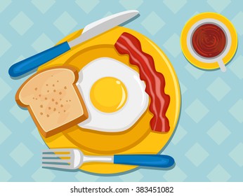 Vector Illustration of Breakfast in Table Set