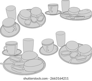 Vector illustration of a breakfast tray design containing bread, jam and milk 