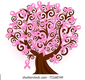 vector illustration of a breast cancer pink ribbon tree