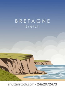 Vector illustration. Bretagne. Poster, banner, postcard, background, cover. Modern design. Tourism.