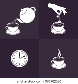 Vector Illustration of Brewing Tea. Isolated Icons for Infographics and Tea Packaging Instructions.