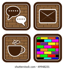 	Vector illustration of brick buttons with icons for the Internet and web devices.