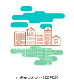 Vector illustration of brick houses on the street