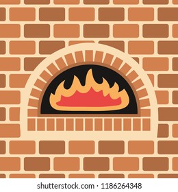 Vector Illustration Of Brick Oven.  Fire Inside A Brick Oven.