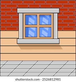 Vector Illustration Of Brick Wall With Window On It