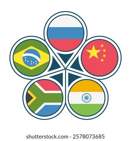 Vector Illustration of the BRICS Flags of the countries formed, symbolizing their growing economic and political influence on the global stage