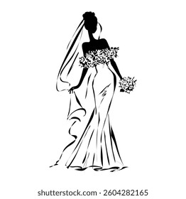 Vector illustration Bridal fashion design silhouette isolated on white background