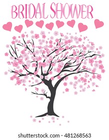 vector illustration of a bridal shower with cherry tree