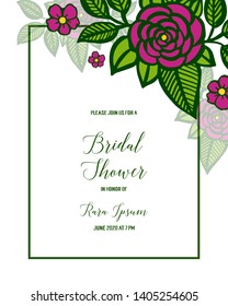 Vector illustration bridal shower for rose purple flower frames