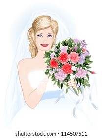 Vector illustration of a bride with a bouquet
