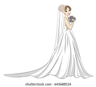 Vector illustration of a bride with bouquet 