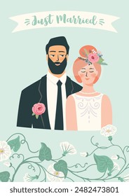 Ilustración vectorial con los novios. Elemento de diseño para concepto de boda y otros usos