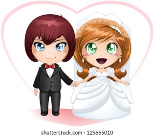 A vector illustration of a bride and groom dressed for their wedding day.