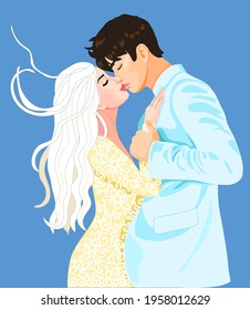vector illustration bride and groom kissing