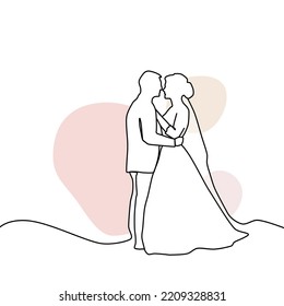 Ilustración vectorial de una novia y un novio con un estilo de línea aislado en el fondo blanco.