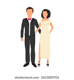 Ilustração vetorial de uma noiva e noivo posando elegantemente juntos.