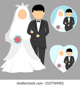 vector illustration of a bride and groom wearing hijab