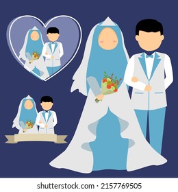 vector illustration of a bride and groom wearing hijab