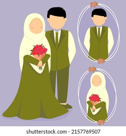 vector illustration of a bride and groom wearing hijab
