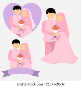 vector illustration of a bride and groom wearing hijab