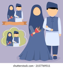 vector illustration of a bride and groom wearing hijab