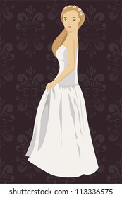 vector illustration of bride isolated on pattern background