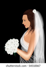Vector illustration. The bride on a black  background.
