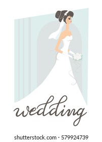 Vector illustration of a bride with text "Wedding"