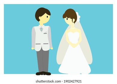 Ilustración vectorial de una novia que lleva traje y vestido blancos