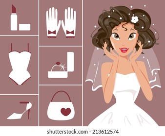 vector illustration of a bride and wedding accessories