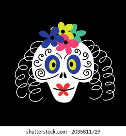 vector illustration of the bride's skull decorated with flowers, for the conceptual design of the celebration of Halloween and the Day of the Dead