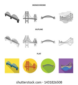 Vector illustration of bridge and construction icon. Set of bridge and arch stock symbol for web.