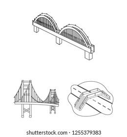Vector illustration of bridge and construction sign. Collection of bridge and arch vector icon for stock.