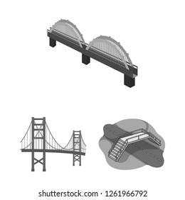 Vector illustration of bridge and construction symbol. Set of bridge and arch stock symbol for web.