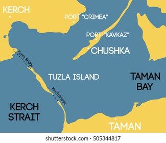 Vector illustration. Bridge to Crimea. Schematic map of Kerch bridge.