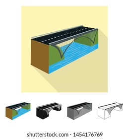Vector illustration of bridge and mounted icon. Collection of bridge and coast stock symbol for web.