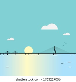 Ilustración vectorial del puente con el sol 