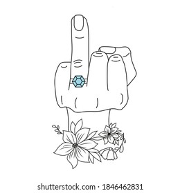 Vector Illustration Of Bridges Finger With Blue Ring Flowers 