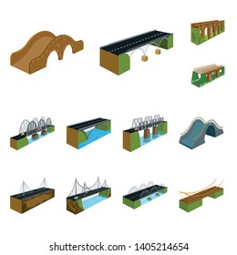 Vector illustration of bridgework and architecture sign. Set of bridgework and structure  stock vector illustration.