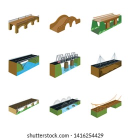 Vector illustration of bridgework and architecture symbol. Set of bridgework and structure  stock vector illustration.