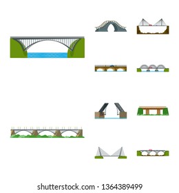 Vector illustration of bridgework and bridge icon. Collection of bridgework and landmark stock symbol for web.